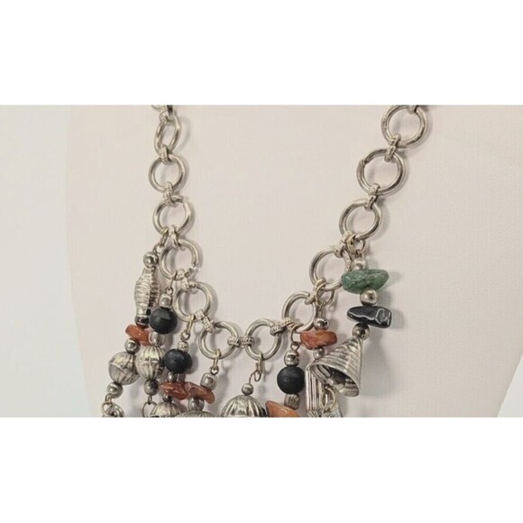 Vintage Cha Cha Necklace Silver Tone Dangle Bib Statement Gypsy Boho Chic - Picture 6 of 9